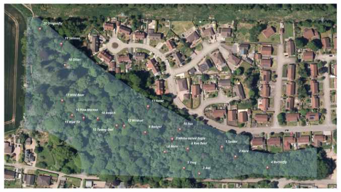 Animal trail Web Map Map of Maryburgh Community Woodland showing Easter Animal Trail