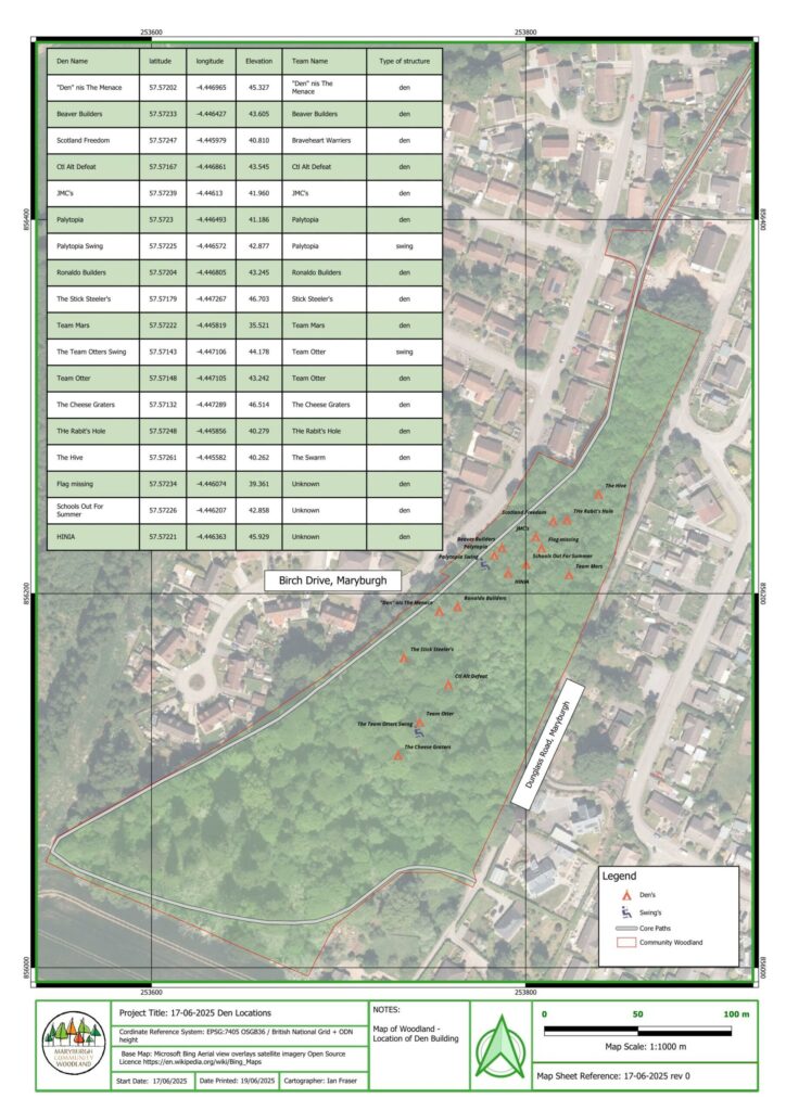 Map of Woodland - Location of Den Building Map of woodland showing location of Den Building